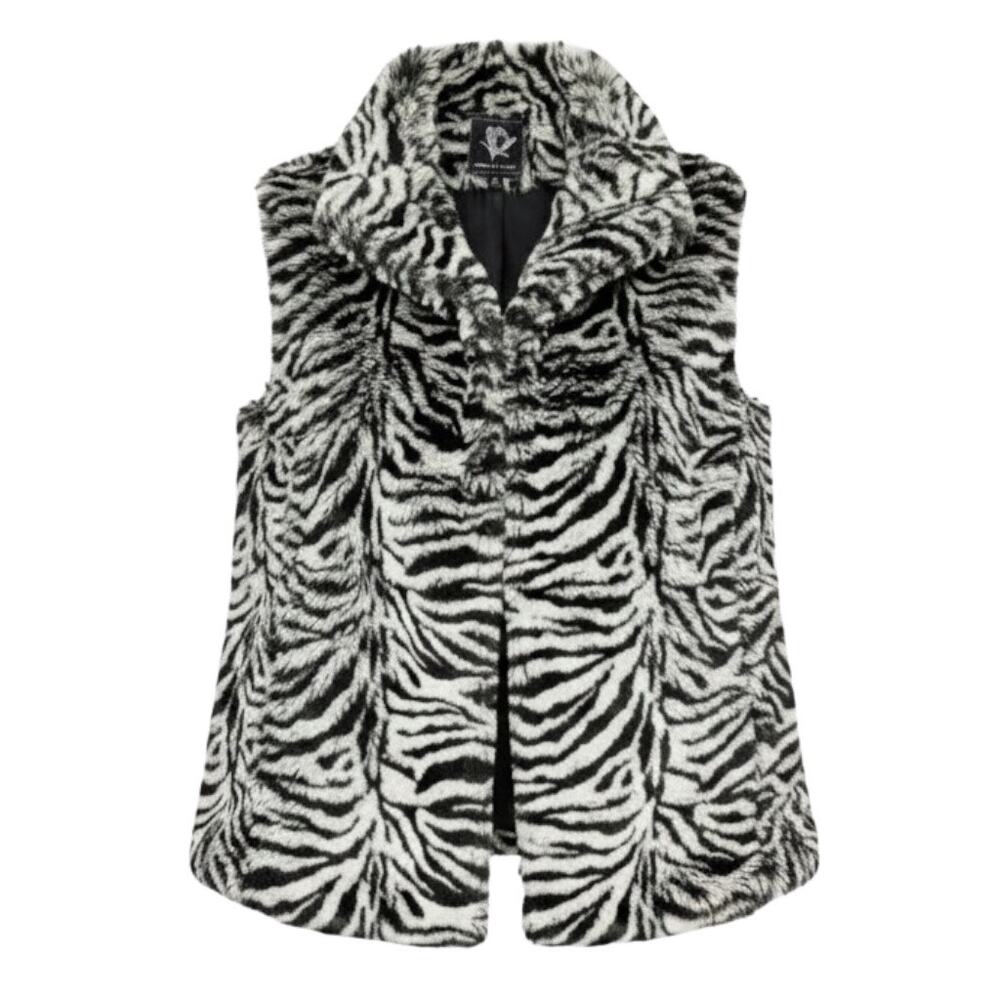 Zebra Faux Fur Vest Y2K Mob Wife Glam Animal Print Indie Sleaze Statement Size M